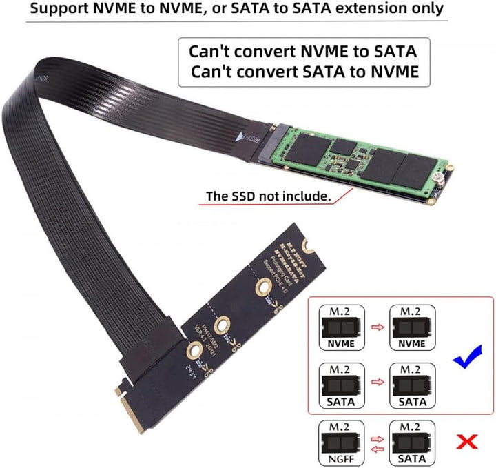 CY Adapter NGFF M-Key NVME Male to Female Extension PCI Express Cable 30cm Right Angled Type 90 Degr