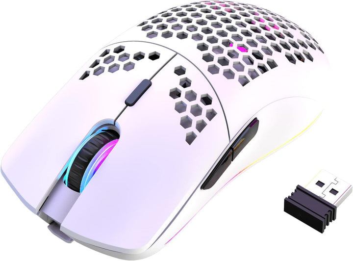 Lancoon Kabellose Gaming Maus, Hohl Geschnitztes Design, Bunt, Wiederaufladbar, Langlebig, 2.4 G 4 E