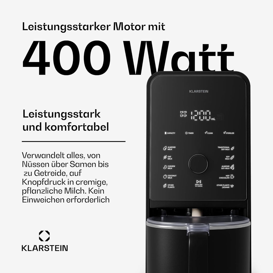 Klarstein Marcia Touch Pflanzenmilchbereiter, 1200W, 12 Programme, Selbstreinigung, LCD-Touch, 1,2L