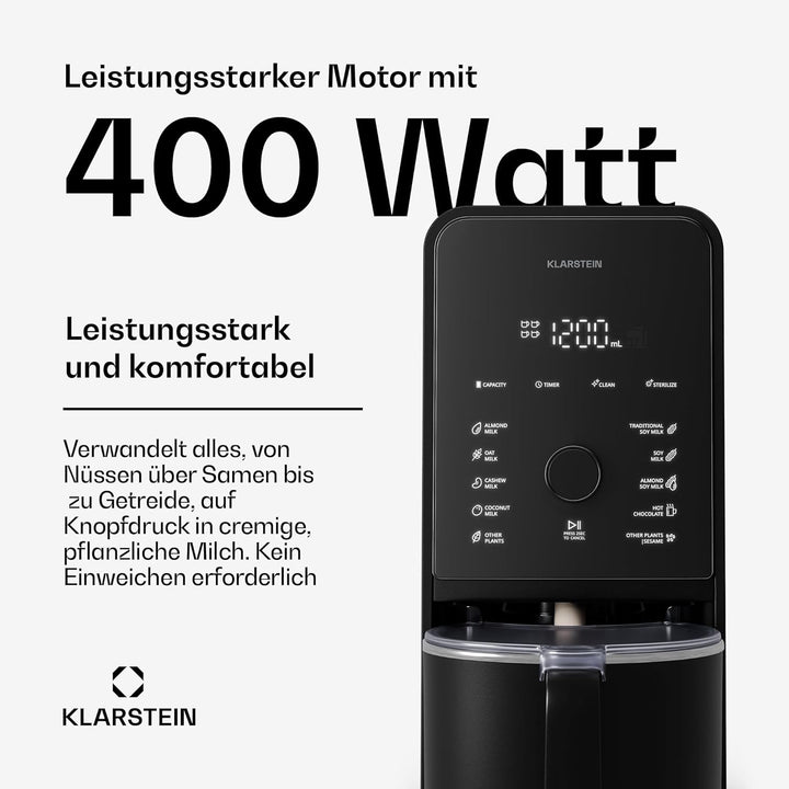 Klarstein Marcia Touch Pflanzenmilchbereiter, 1200W, 12 Programme, Selbstreinigung, LCD-Touch, 1,2L