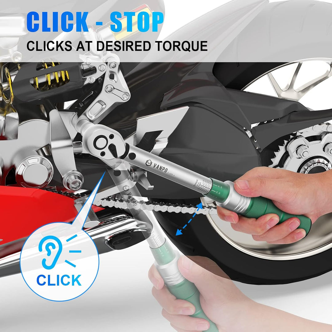 VANPO Drehmomentschlüssel 3/8", 5-60Nm Fahrrad & Motorrad Set, ±3% Fehlergenauigkeit mit 250mm Verlä