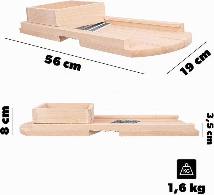 KADAX Gemüsehobel aus Holz, Krauthobel mit 3 scharfen Edelstahlklingen, Gurkenhobel, traditioneller