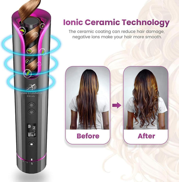 Lalano’S Cosmetics Automatischer Lockenstab – Kabelloser Smart Hair Curler mit LCD-Display, Keramikb