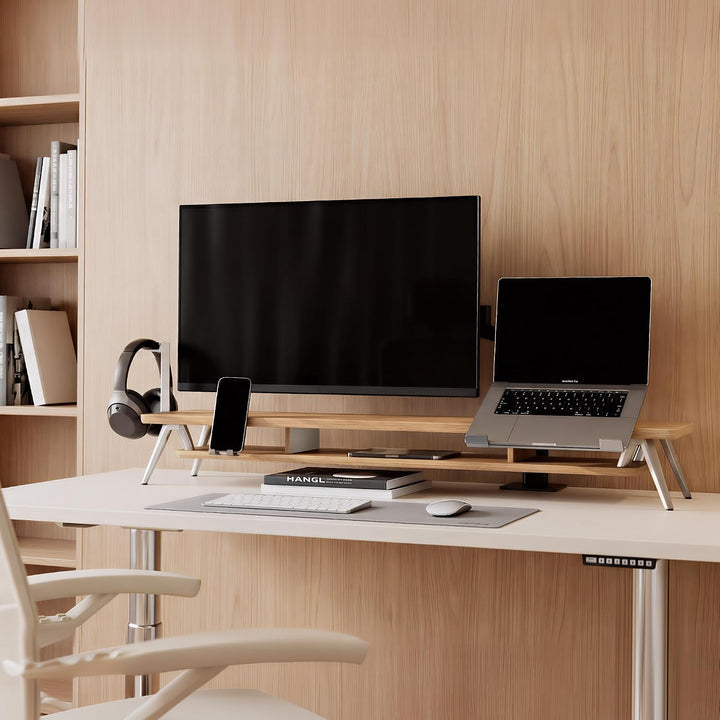 Fenge Monitorständer, 108cm, Monitor Stand, für Laptop PC TV, Dunkle Eiche, Dunkle Eiche