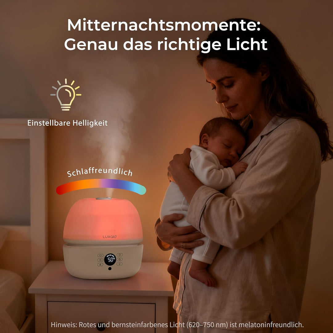 3L Luftbefeuchter Schlafzimmer mit Hygrostat, 7 Farben LED Licht & Fernbedienung, ultraleiser 20dB H