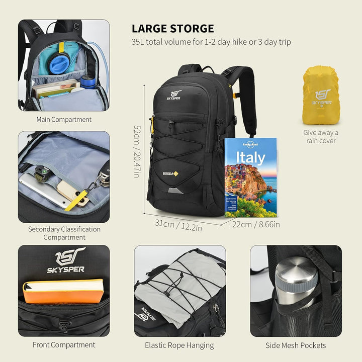SKYSPER BOGDA 35 Wanderrucksack 35L Camping Backpack mit Rückenbelüftung & Trinksystem Trekkingrucks
