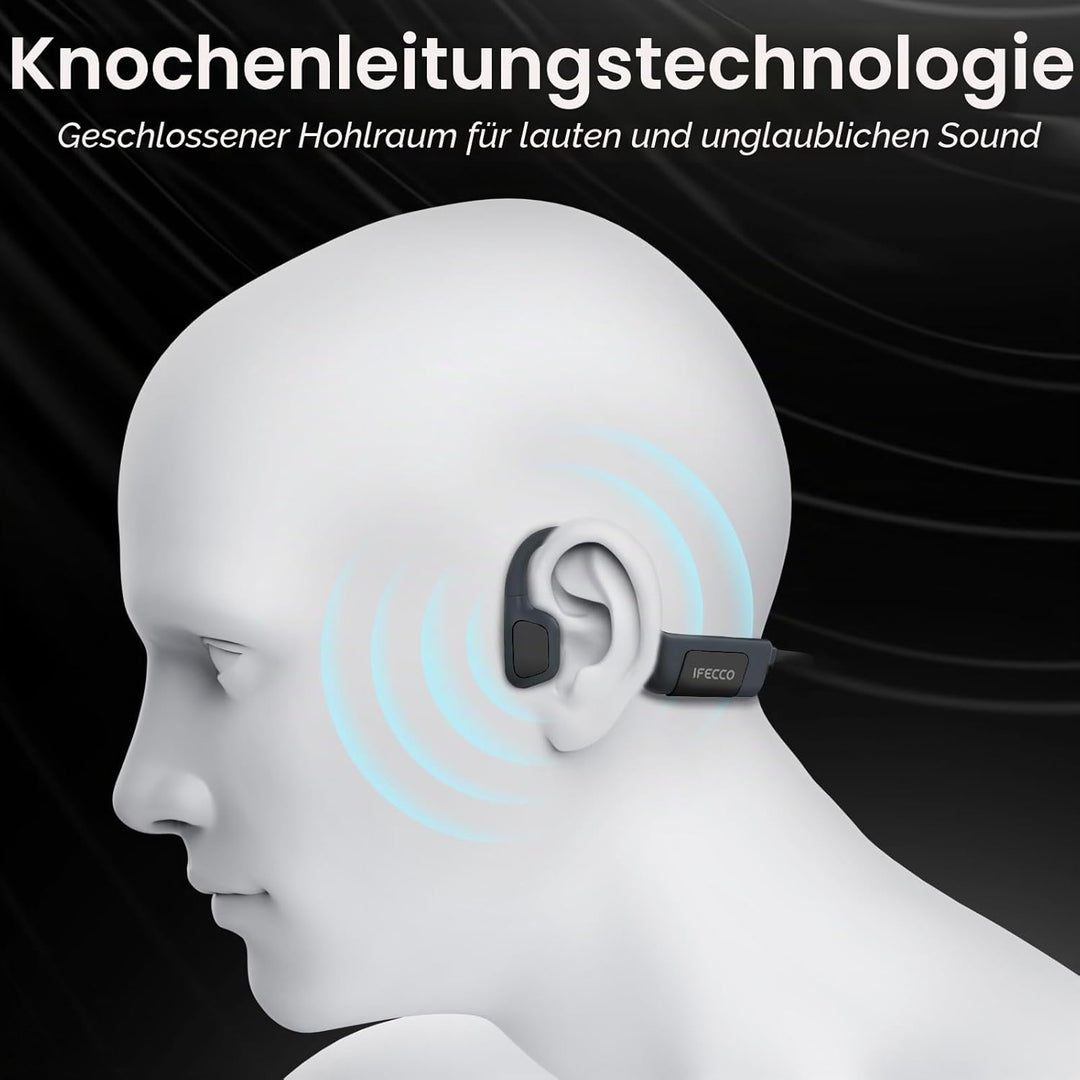 IFECCO Kopfhörer Schwimmen, Knochenschall Kopfhörer Bluetooth 5.4, IP68 wasserdichte Open Ear Kopfhö
