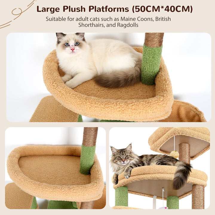 Globlazer Kratzbaum XXL Grün Kaktus für Grosse Katzen, Katzenbaum 193 cm mit 2 Grosse Katzenhaus, Ex