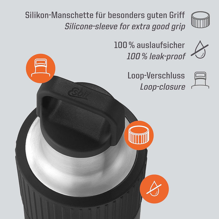 Esbit Isolierflasche Sculptor - Edelstahl Trinkflasche 1000 ml in Schwarz mit Manschette - für warme