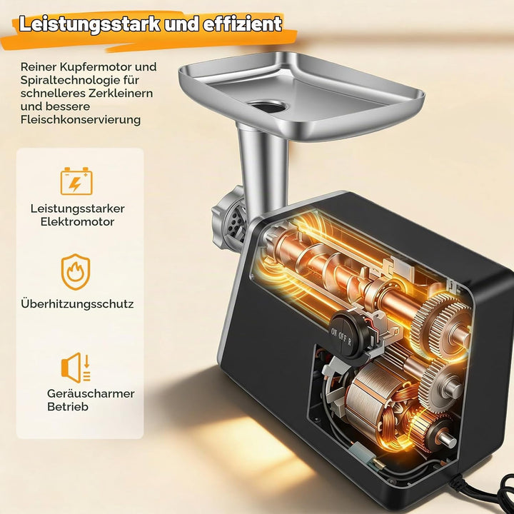 Fleischwolf Elektrisch 4 In 1 Für Fleisch,Wurst,Gemüse Käse,Leise &amp; Überhitzungsschutz, Edelstahl &amp;