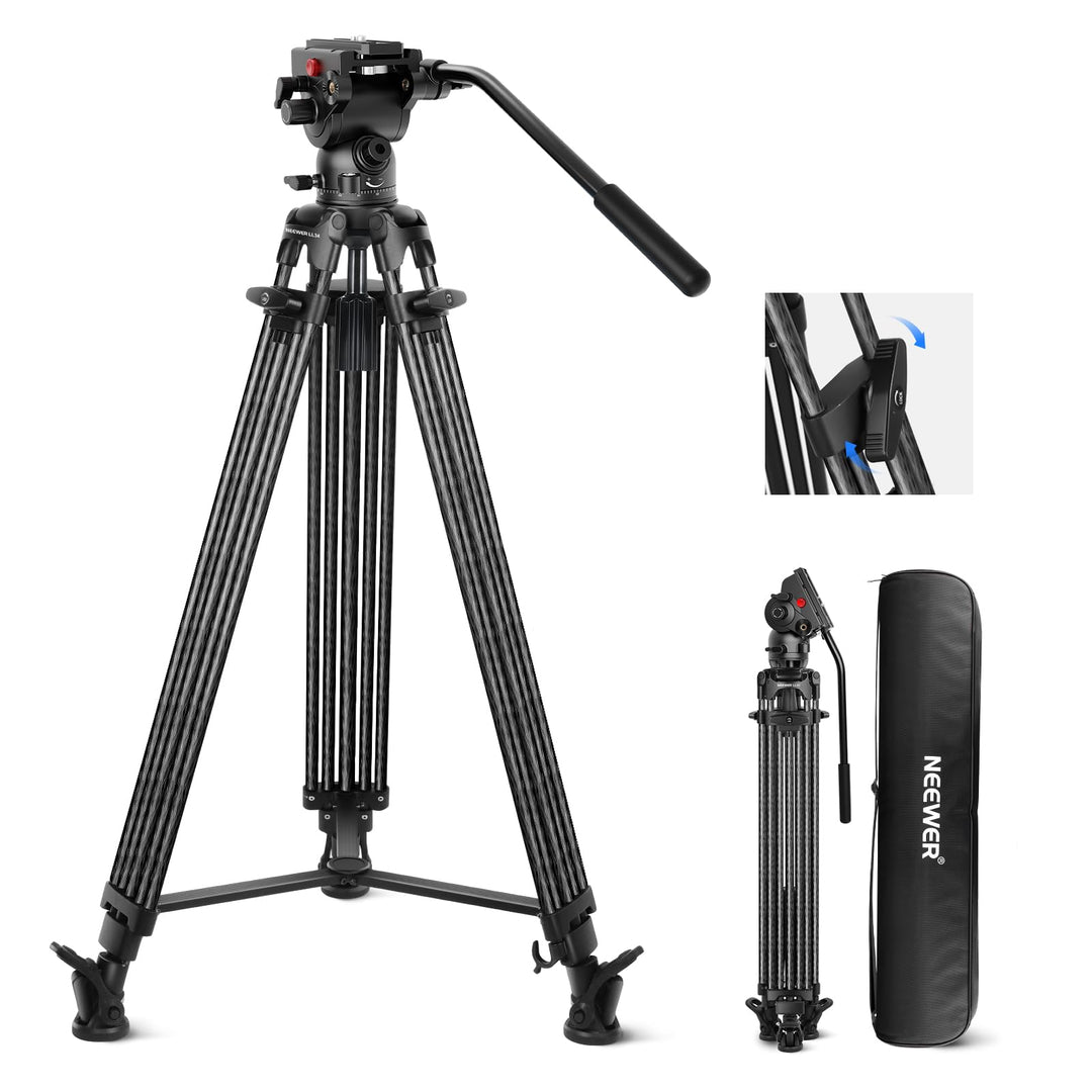 NEEWER LL34 78" Kamera Videostativ One Step Schnellspanner mit Dämpfungsflüssigkeitskopf robustes Ko