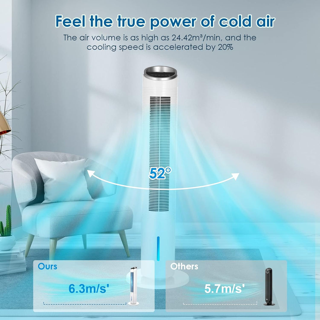 101CM Turmventilator mit Fernbedienung und Wasserkühlung, 52° Oszillation, 8 Stunden Timer Befeuchtu