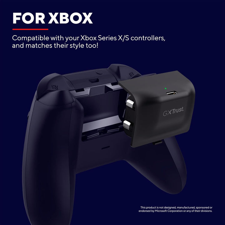 Trust Gaming GXT 246 Avado Xbox Controller Akku für Xbox Series X/S Konsole, Wiederaufladbarer Akku