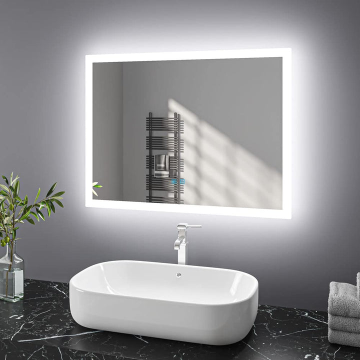 Badspiegel mit Beleuchtung 90x60 cm LED Spiegel Bad mit Touch-Schalter Beschlagfrei Badezimmerspiege