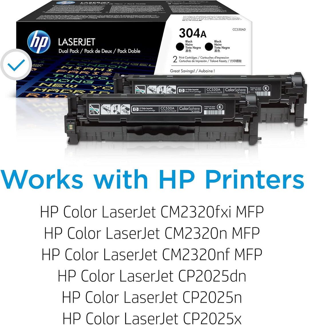 HP 304A 2er-Pack (CC530AD) Schwarz Original Toner für HP Color LaserJet CP2025, CM2320 2er-Pack schw