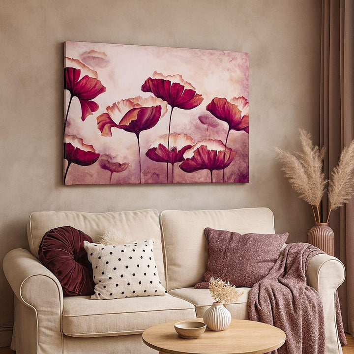 Bilder auf Leinwand 100x70cm Leinwandbild mit Rahmen Mohn Blume Wiese Gross Wanddeko Bild Schlafzimm