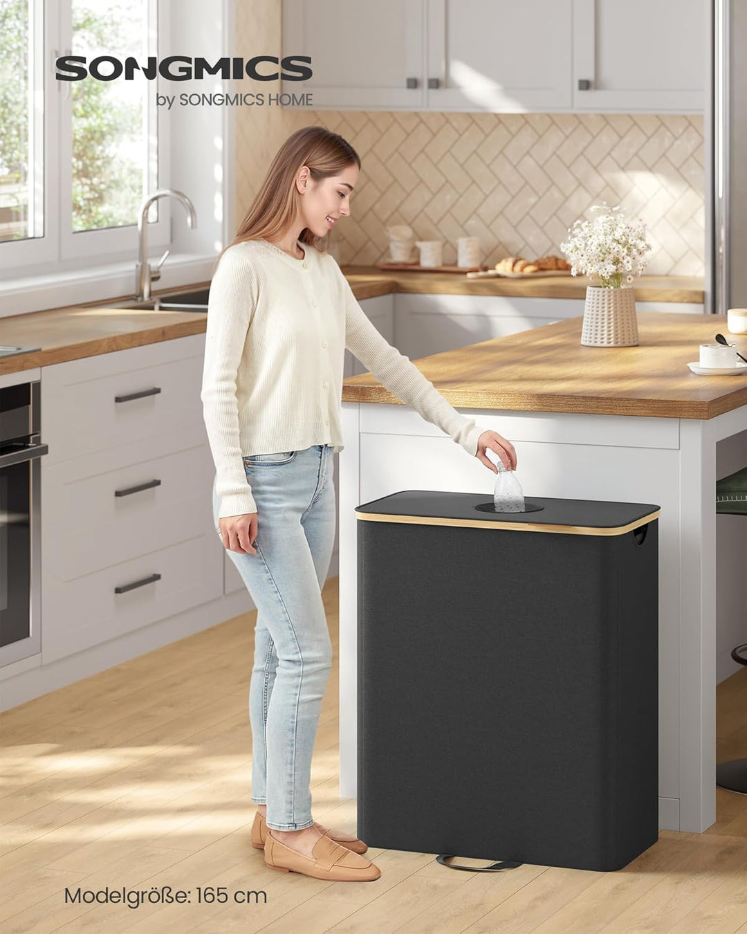 SONGMICS Pfandflaschen-Sammelbehälter, 135 L Pfandflaschen-Behälter, Flaschensammler Leergut, Recycl