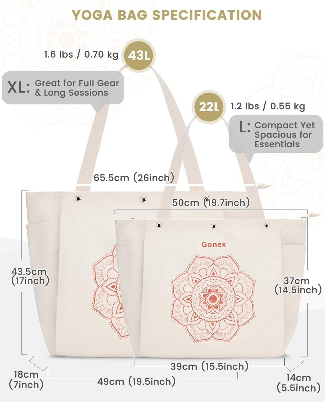 Gonex Yogatasche, Yogamatte Tasche mit Mehreren Taschen für Damen und Herren, Canvas wasserdichte To
