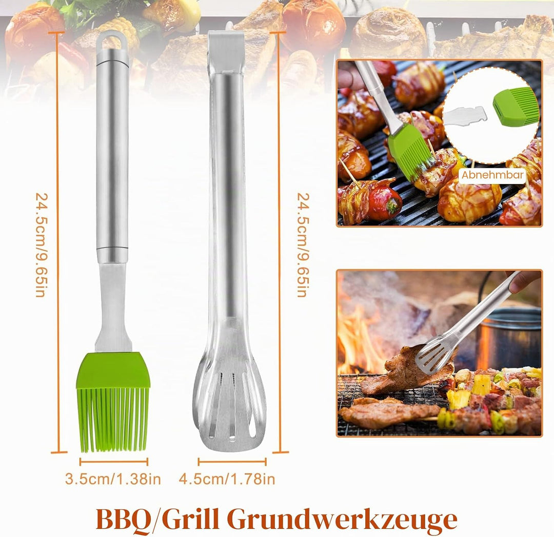 MAIKEHIGH Grillspachtel Plancha Kit Edelstahl Grillbesteck - 9 Stück Schwerer Edelstahl Pfannenwende