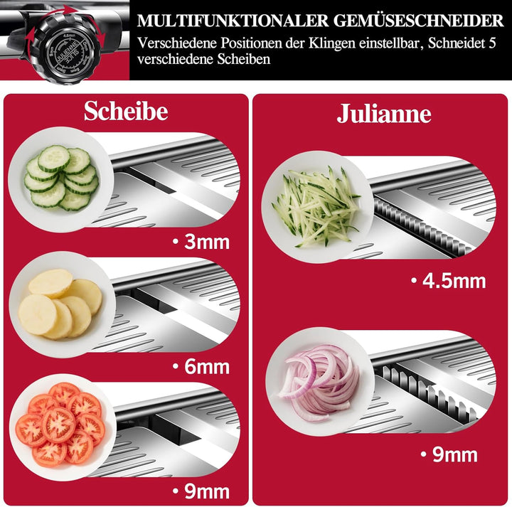 MASTERTOP Gemüsehobel Verstellbar, Mandoline Gemüseschneider aus Edelstahl, für Gemüse und Obstschne