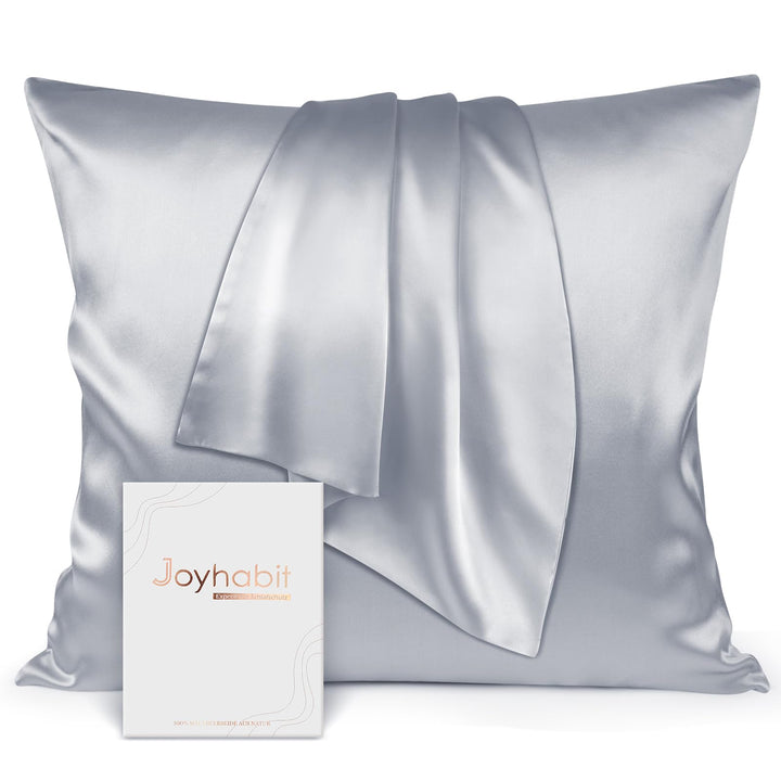 Joyhabit Seidenkissenbezug 80x80, Silbergrau, 16MM Silk Pillowcase aus 100% Bio Maulbeerseide, Super