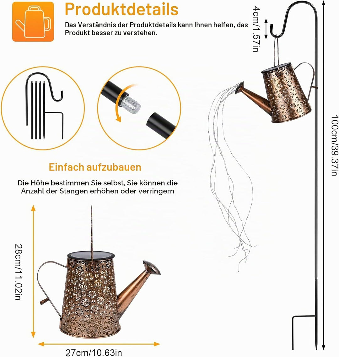 GuKKK Solar Giesskanne mit Solarlampen für Aussen, LED Lichter, Gartendeko Modern Stil, Lichterkette