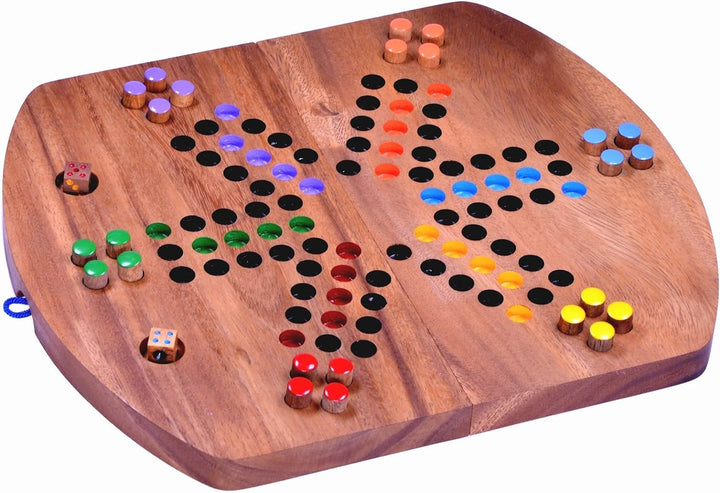 LOGOPLAY Ludo für 6 Spieler - Würfelspiel - Gesellschaftsspiel - Familienspiel aus Holz mit klappbar