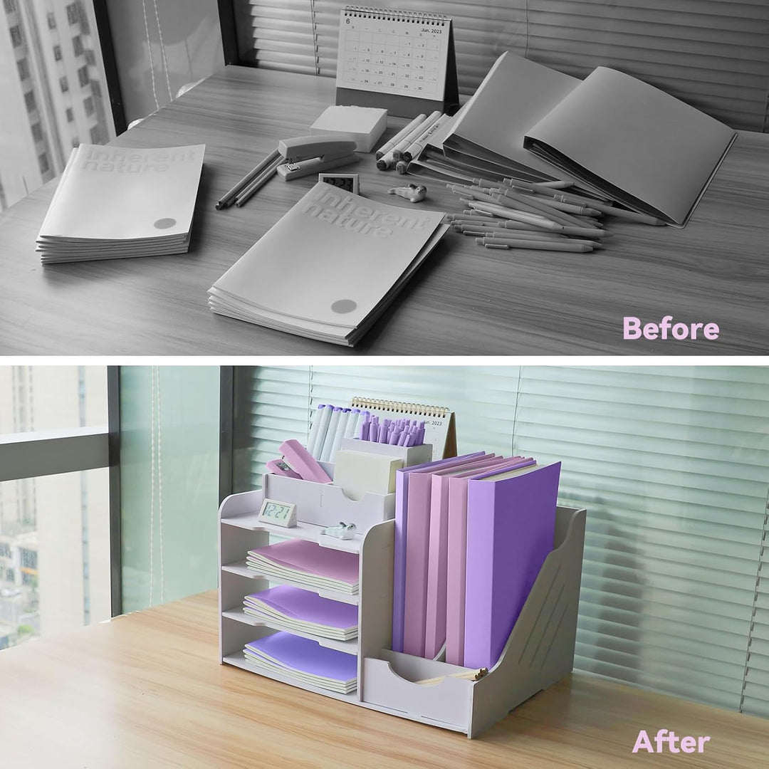 Briefablage Organizer, A4 Papier Ablagefächer, 4-stöckiges Büro Aktenablage, Schreibtisch Datei Tidy