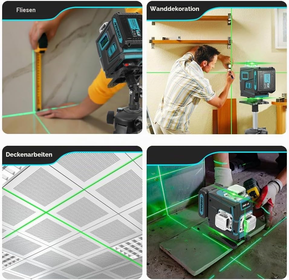 Kreuzlinienlaser mit Stativ, 4 x 360° Laser Wasserwaage, 4D 16 Laser Level, Selbstnivellierend ±3°,