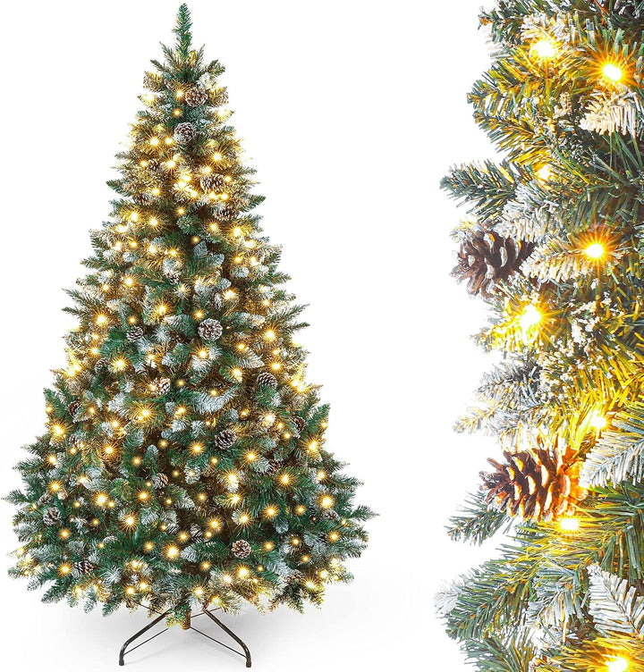 Yorbay künstlicher Weihnachtsbaum mit Beleuchtung und weissem Schnee, LED Tannenbaum für Weihnachten