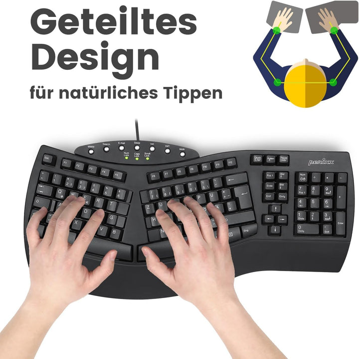 Perixx PERIDUO-512B Ergonomisches Tastatur- und Maus-Set - Vertikale Design-Maus, Kabelgebunden, USB