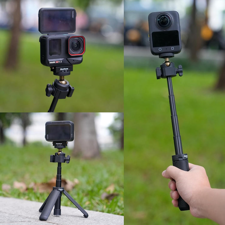 MINIFOCUS Ausziehbares Mini-Kamerastativ, 360°-Kugelkopf mit Blitzschuh, 4-stufige Verstellung Mini-