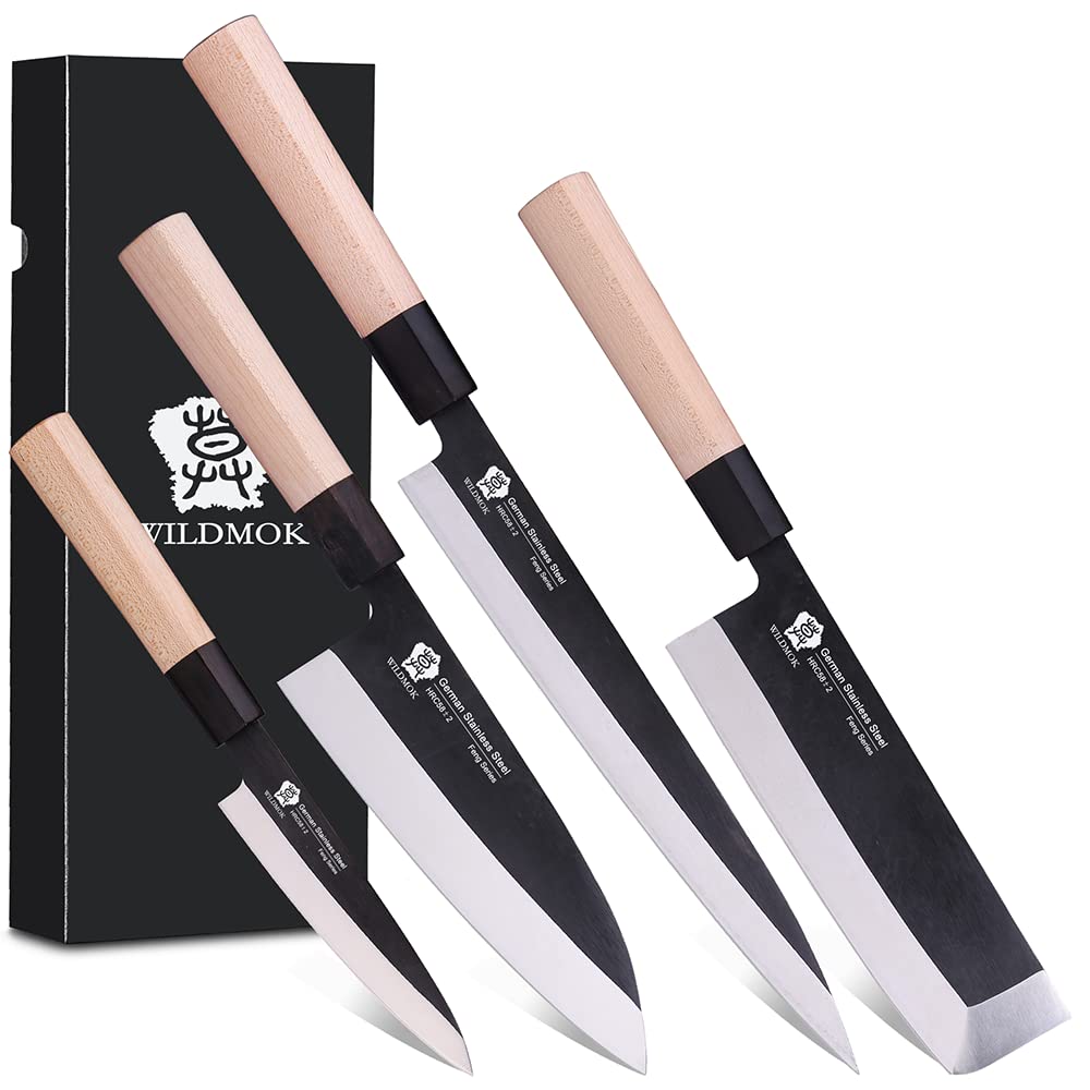 WILDMOK Messerset mit 4 GYUTO Sushi-Kochmessern – Yanagiba-Deba-Nakiri – Allzweck-Küchenmesser, Fisc