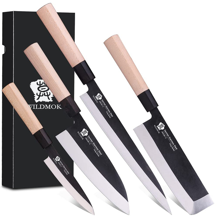 WILDMOK Messerset mit 4 GYUTO Sushi-Kochmessern – Yanagiba-Deba-Nakiri – Allzweck-Küchenmesser, Fisc
