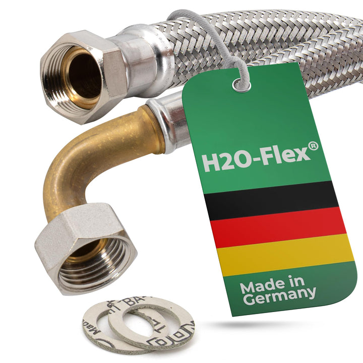 Flexschlauch 1"ÜM x 1" ÜM mit Bogen, hoch flexibler Panzerschlauch mit Trinkwasserzulassung 2,00m /