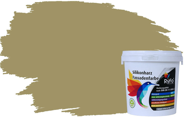 RyFo Colors Silikonharz Fassadenfarbe Lotuseffekt Trend Olivgelb 1l - bunte Fassadenfarbe, weitere G