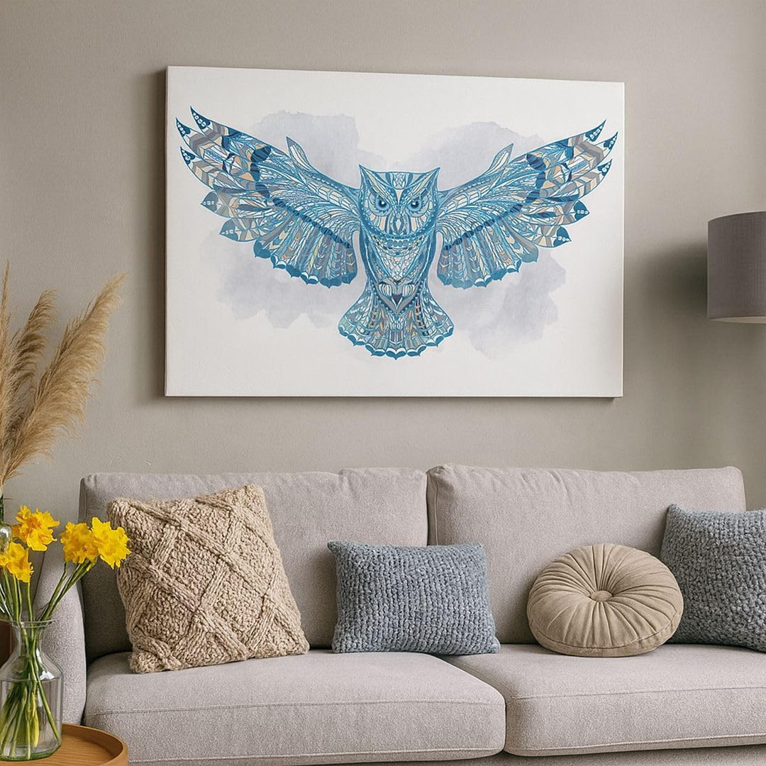 Bilder auf Leinwand 100x70cm Leinwandbild Eule Flügel Tierwelt Grafik Gross Wanddeko Bild Schlafzimm