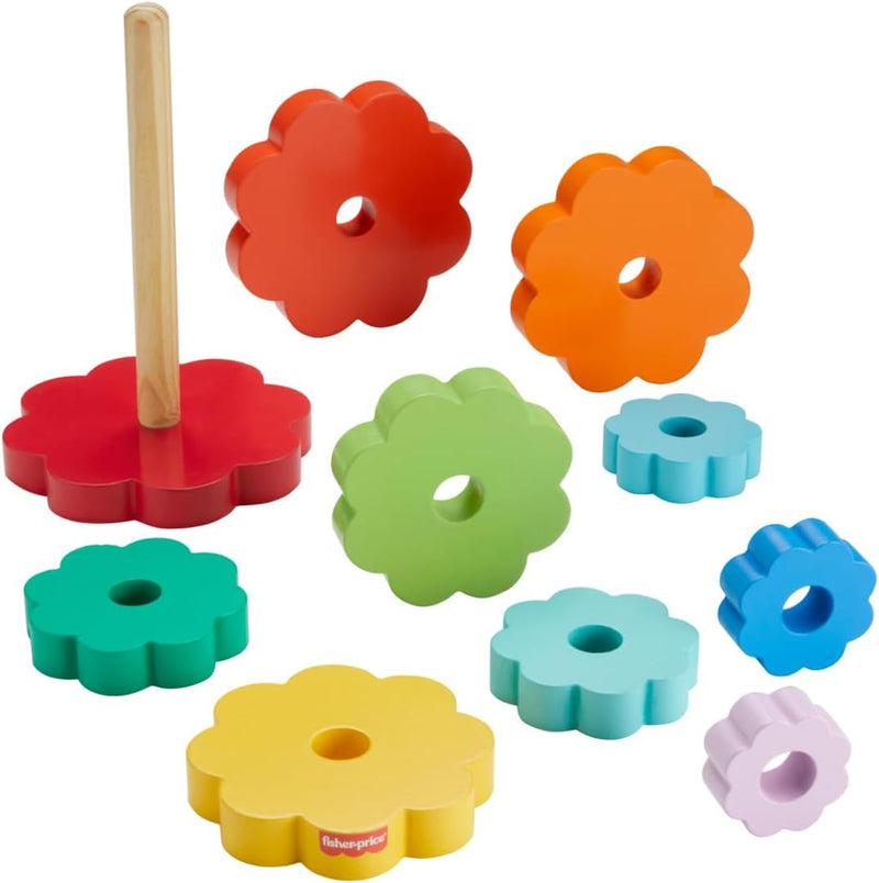 Fisher-Price Ring-Stapelspielzeug aus Holz für Kleinkinder, 10 Holzteile für Stapelspielspass für Ki