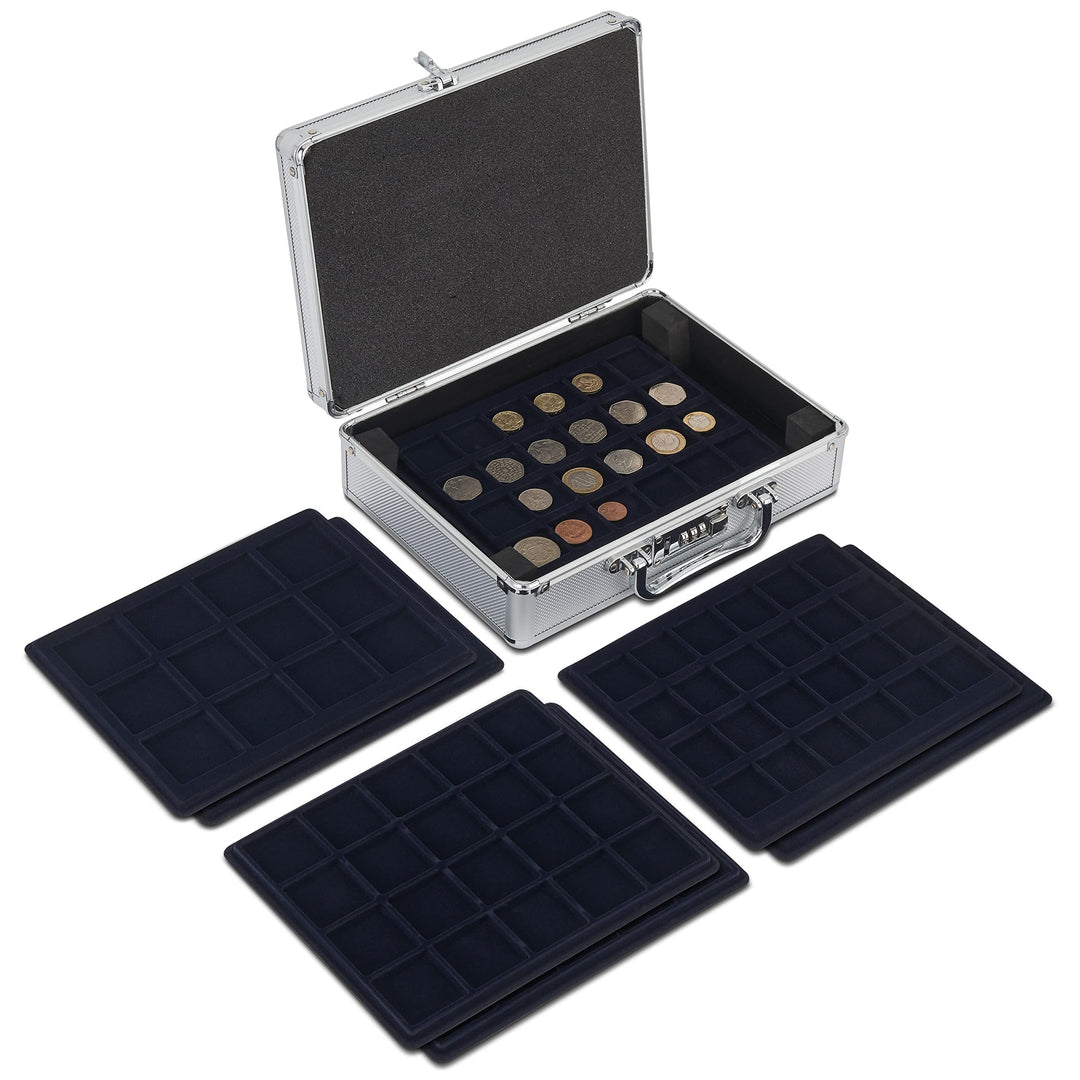 MATANA Premium Aluminium Münzkoffer mit 6 Tabletts und Zahlenschloss - Für Alle Münzgrössen, bis zu