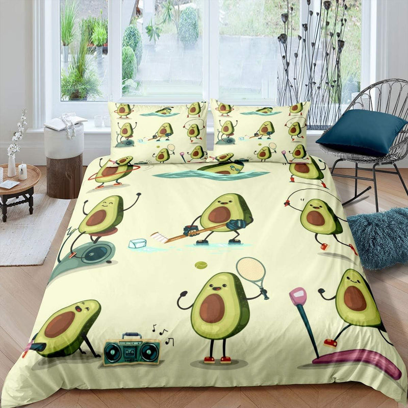 Kinder Bettbezug Set Kinder Süsse Karikatur Avocado Bettwäsche Set 135x200cm Frisches Obst Sport The