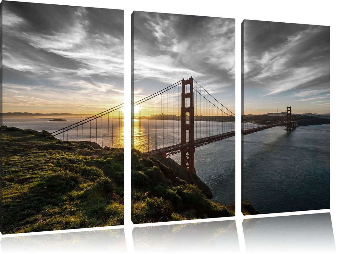 Pixxprint Golden Gate Bridge als Leinwandbild/Grösse: 3 Teilig (120x80 cm) cm/Wandbild/Kunstdruck/fe