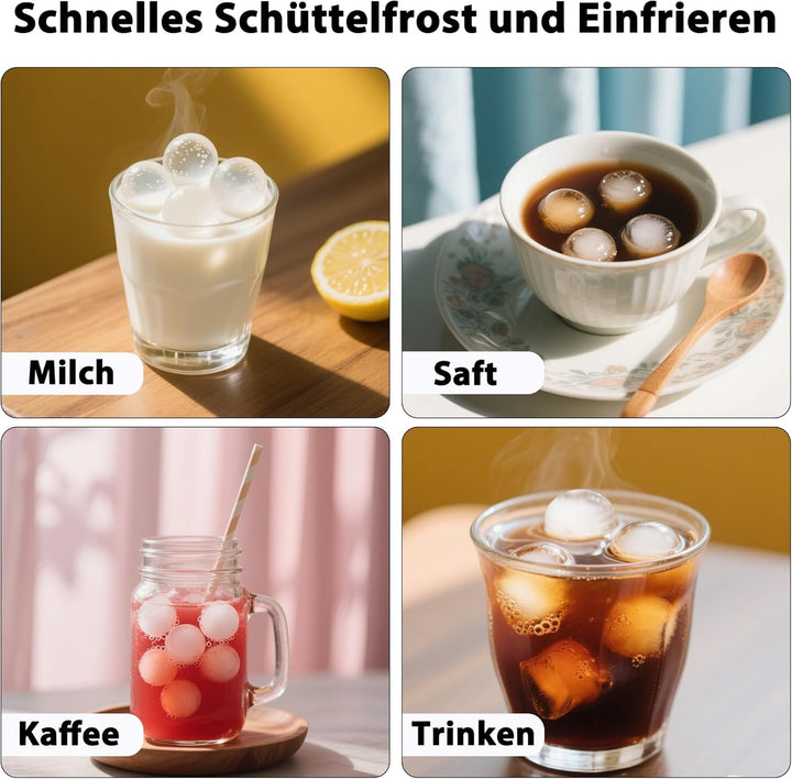 Kugel Eiswürfelform, Runde Eiswürfelbehälter mit Deckel für Cocktail, Whiskey, Kaffee, 2,5cm x 111 E