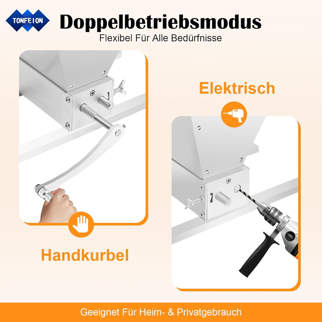 Manuelle Getreidebrecher 4L, Getreidemühle Verstellbare, Edelstahl Malzmühle Schrotmühle, Mais Schro