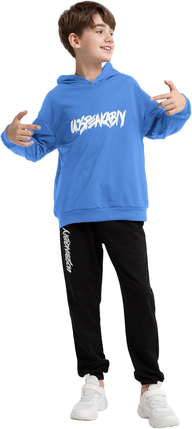 amropi Jungen Hoodie Trainingsanzug Sweatshirt Top und Hose Kleidungsset 2-15 Jahre 4-5 Jahre Blau S