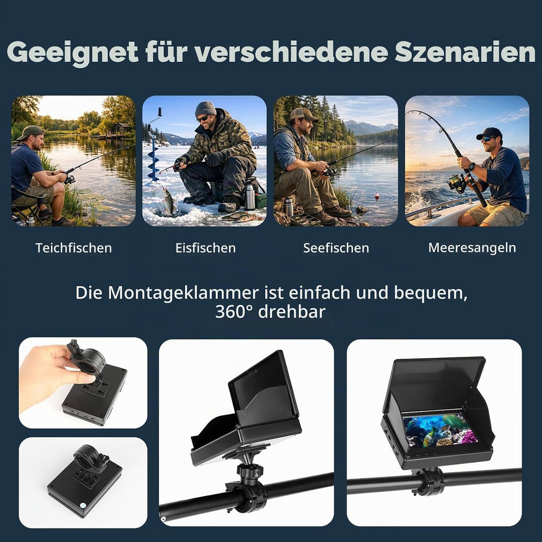 4.3'' IPS Display Fischfinder Unterwasserkamera für Angeln mit 30m Kabel, IR-Nachtsicht & Weitwinkel