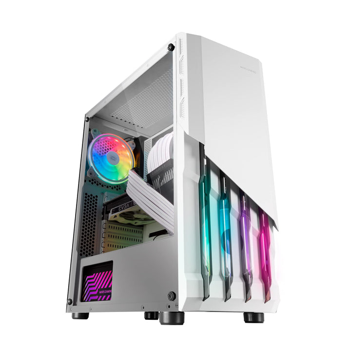 MarsGaming MC-X2 Weiss, PC Gaming ATX Gehäuse, FRGB Stahlfront, 2 Lüfter 12cm FRGB, Volles Seitenfen