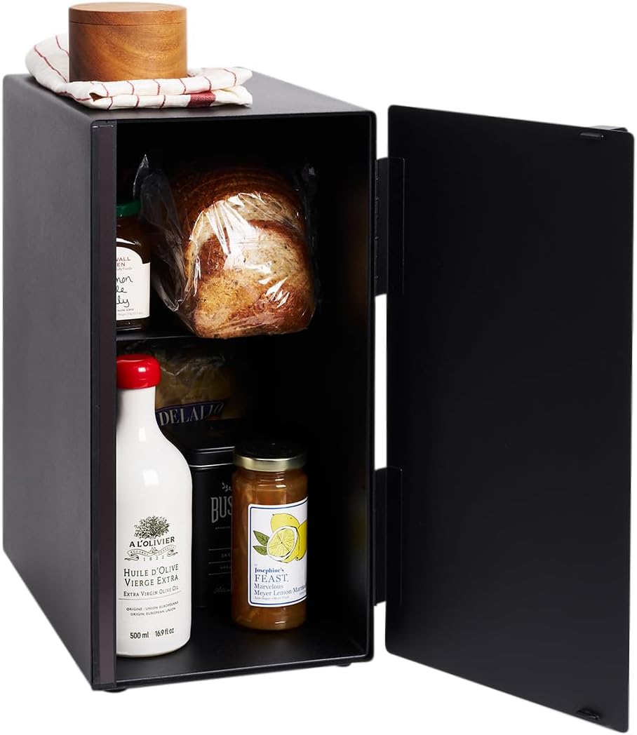 Yamazaki 5681 TOWER Brotkasten, hochkant, schwarz, Stahl, Minimalistisches Design, Schwarz
