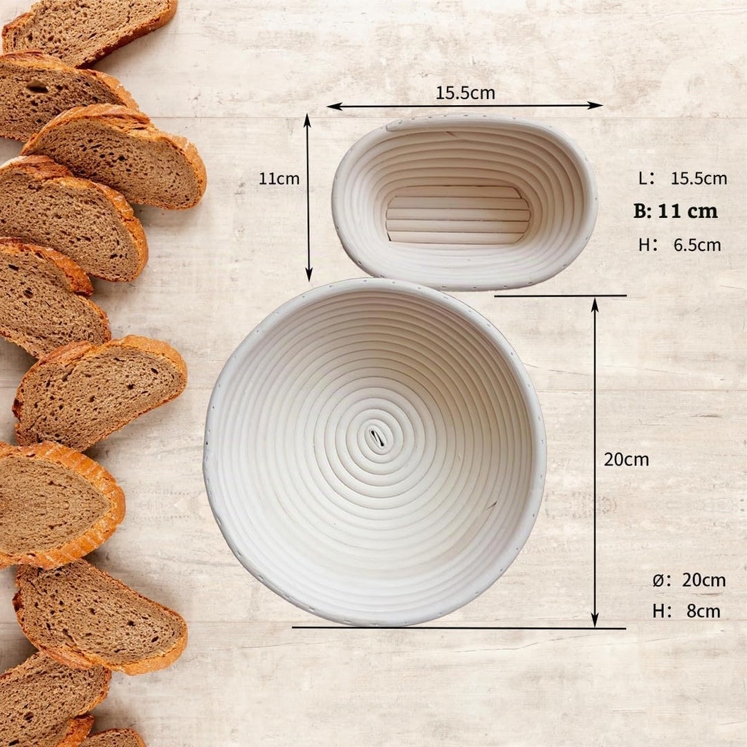 Gärkörbchen Rund und Oval, Gärkörbe aus Rattan zum kreativen Brotbacken inkl. Leineneinlage, Brotsch