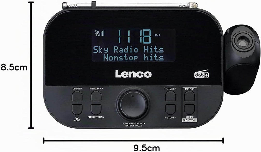 Lenco CR-615 DAB+ Projektionswecker - Digitales Uhrenradio mit DAB+ und PLL FM - 30 Senderspeicher -