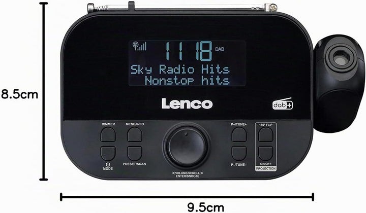 Lenco CR-615 DAB+ Projektionswecker - Digitales Uhrenradio mit DAB+ und PLL FM - 30 Senderspeicher -